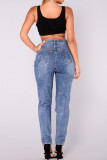 Sexy Solid Color Ripped Hollow Out Pocket Buttons Patchwork Zipper Mid Waist Loose Denim Jeans
