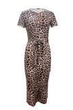 Sexy Print Patchwork High Slit Strap Design O Neck Wrapped Skirt Dresses