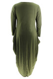 Casual Solid Color Patchwork O Neck Straight Plus Size Dresses