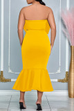 Sexy Solid Color Patchwork Backless Bow Decor Strapless Sleeveless Two Pieces