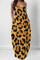 Casual Leopard Print Pocket U Neck Printed Dresses