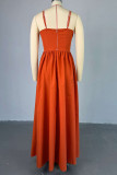Elegant Solid Color Patchwork Backless High Slit Ruched Spaghetti Strap Sling Dresses