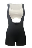 Sexy Hollow Out Patchwork Backless Contrast U Neck Skinny Rompers