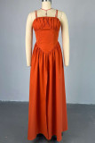 Elegant Solid Color Patchwork Backless High Slit Ruched Spaghetti Strap Sling Dresses