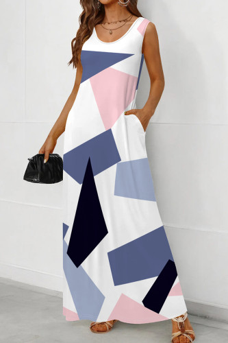 Casual Print Pocket Patchwork U Neck Long Dresses