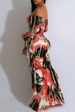Elegant Geometric Print Tropical Print Contrast Off Shoulder One Step Skirt Dresses