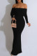 Elegant Geometric Print Tropical Print Contrast Off Shoulder One Step Skirt Dresses