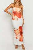 Sexy Print Patchwork Backless Strapless Long Dresses