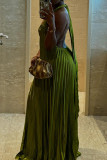 Elegant Solid Color Patchwork Pleated V Neck Pleated Dresses
