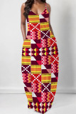 Sexy Geometric Print Pocket Contrast V Neck Printed Dresses