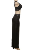 Sexy Solid Color Lace Patchwork V Neck Sleeveless Two Pieces