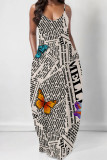 Sexy Butterfly Print Letter Print U Neck Printed Dresses
