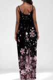Elegant Print Pocket Patchwork Spaghetti Strap Sling Dresses