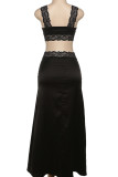 Sexy Solid Color Lace Patchwork V Neck Sleeveless Two Pieces