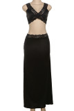 Sexy Solid Color Lace Patchwork V Neck Sleeveless Two Pieces