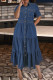 Street Solid Color Pocket Buckle Patchwork Ruched Turndown Collar Cake Skirt Plus Size Dresses