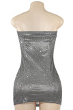 Sexy Solid Color Patchwork Backless Sequined Strapless Wrapped Skirt Dresses