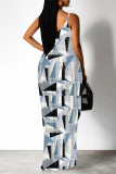 Sexy Floral Print Pocket Contrast V Neck Printed Dresses