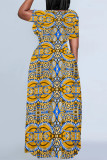 Casual Geometric Print Floral Print Contrast O Neck Printed Plus Size Dresses
