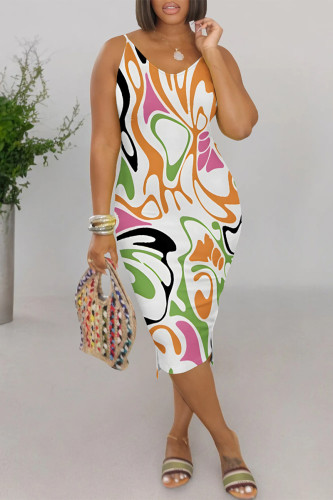 Sexy Geometric Print Contrast V Neck Printed Dresses