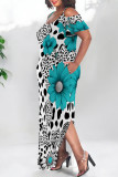 Sexy Floral Print Pocket Slit Contrast U Neck Printed Plus Size Dresses