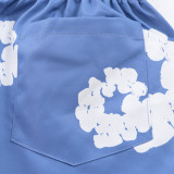 Casual Print Draw String Patchwork Loose Mid Waist Straight Full Print Shorts
