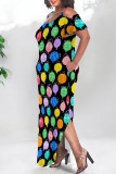 Sexy Floral Print Polka Dot Pocket Slit U Neck Printed Plus Size Dresses