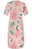 Casual Flowers Print Pocket Contrast V Neck Printed Plus Size Dresses