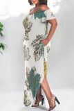 Sexy Floral Print Polka Dot Pocket Slit U Neck Printed Plus Size Dresses