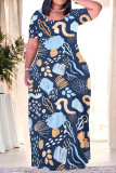 Casual Geometric Print Floral Print Contrast O Neck Printed Plus Size Dresses