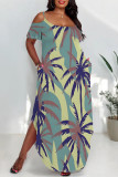 Sexy Floral Print Pocket Slit Contrast U Neck Printed Plus Size Dresses