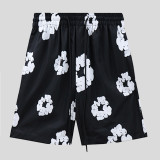 Casual Print Draw String Patchwork Loose Mid Waist Straight Full Print Shorts