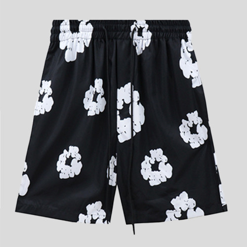Casual Print Draw String Patchwork Loose Mid Waist Straight Full Print Shorts