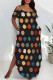 Sexy Floral Print Polka Dot Pocket Slit U Neck Printed Plus Size Dresses