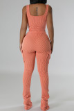 Casual Solid Color Pocket Patchwork U Neck Sleeveless Two Pieces