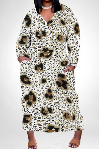 Casual Geometric Print Flowers Print Pocket Contrast V Neck Printed Plus Size Dresses