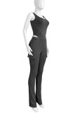 Casual Solid Color Pocket Patchwork U Neck Sleeveless Two Pieces