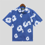 Casual Print Buckle Patchwork Shirt Collar Tops