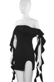 Sexy Solid Color Patchwork Backless Slit Stringy Selvedge Off Shoulder Wrapped Skirt Dresses