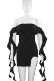 Sexy Solid Color Patchwork Backless Slit Stringy Selvedge Off Shoulder Wrapped Skirt Dresses