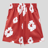 Casual Print Draw String Patchwork Loose Mid Waist Straight Full Print Shorts