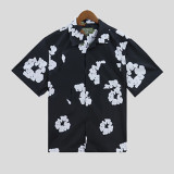 Casual Print Buckle Patchwork Shirt Collar Tops