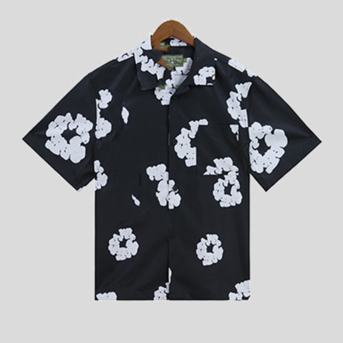 Casual Print Buckle Patchwork Shirt Collar Tops