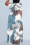 Casual Geometric Print Floral Print Contrast O Neck Printed Plus Size Dresses