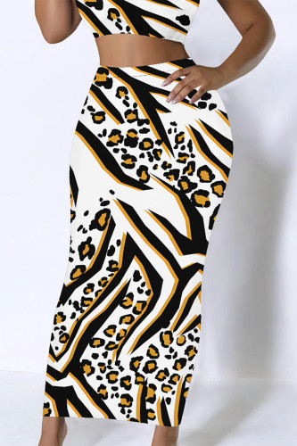 Casual Colorblock Geometric Print Contrast Regular High Waist Full Print Bottoms