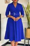 Casual Solid Color With Belt Turndown Collar A Line Dresses