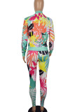Casual Print Pocket Patchwork Zipper Zipper Collar Long Sleeve Two Pieces