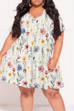 Street Print Patchwork V Neck A Line Plus Size Dresses