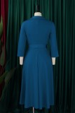 Casual Solid Color With Belt Turndown Collar A Line Dresses