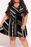 Casual Geometric Print Flowers Splashed ink printing Contrast V Neck Printed Plus Size Dresses